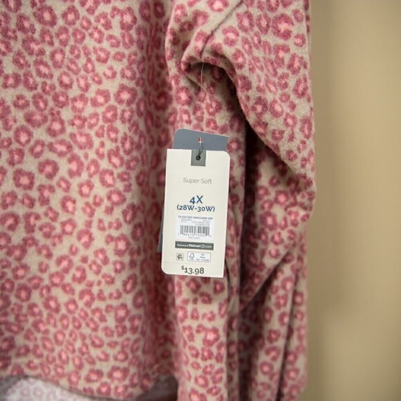 TERRA & Sky Pink Leopard Print Open Shoulder Sweater 4X - Picture 4 of 5